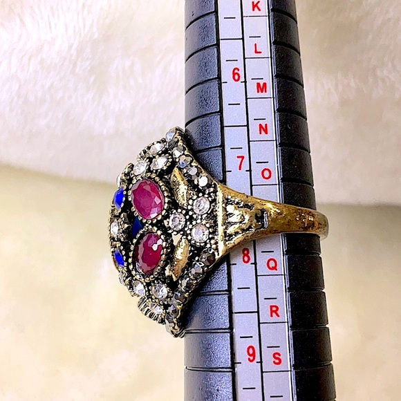 Blue & Red Glass Gemstone Turkish Style Dome Ring - Picture 4 of 4